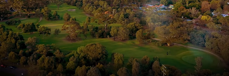 royal park golf course aerial view of the first hole with the ninth hole in the background