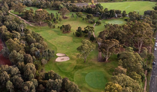 royal park golf course aerial shot of the ninth green